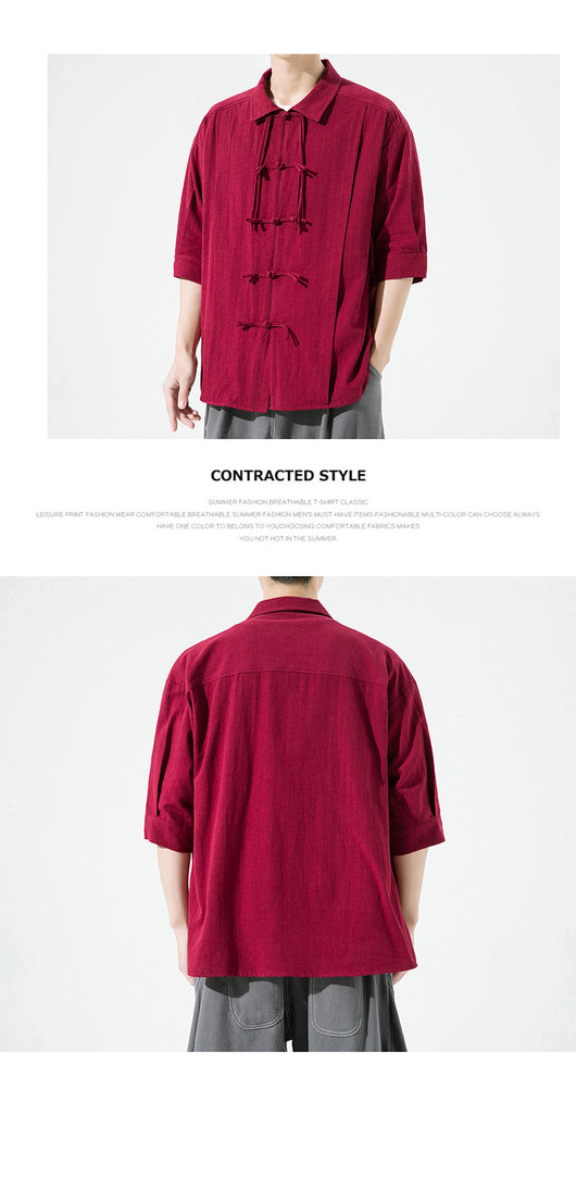 Camisa Hanfu de Algodón y Lino para Hombre - Estilo Tang Clásico Verano - Image 13
