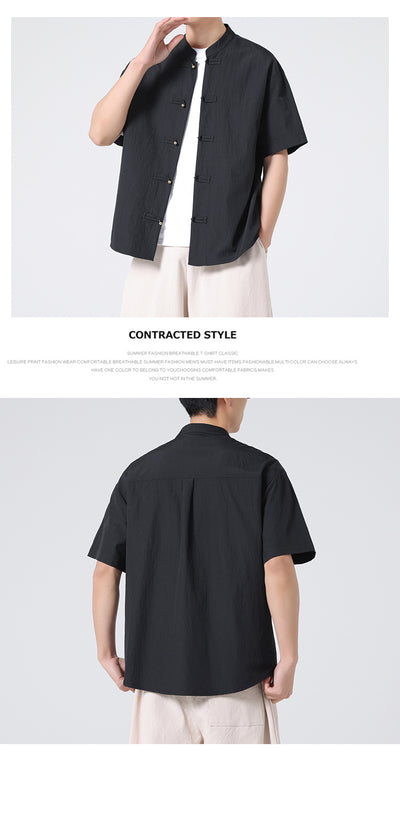 Camisa Estilo Chino con Cuello Mao Desgastado y Lavado Vintage - Image 8