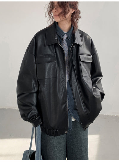 Chaqueta de Cuero Suelta Estilo Japonés para Primavera y Otoño - Image 11