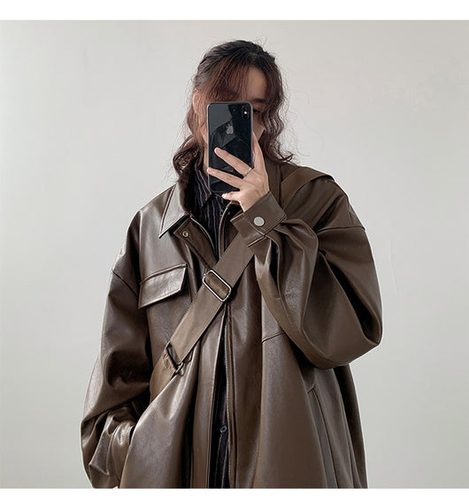 Chaqueta de Cuero Suelta Estilo Japonés para Primavera y Otoño - Image 13