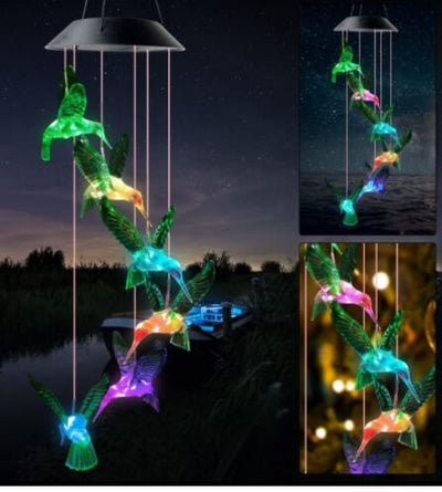 Lámpara Solar Decorativa con Cambio de Color - Carillón de Viento Cristal Colibrí y Mariposa - Image 15