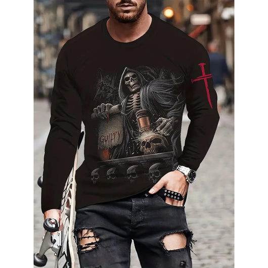 Playera Hombre Estilo Retro 3D Hip-hop Oversize Manga Larga Cuello Redondo - Image 27