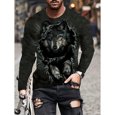 Playera Hombre Estilo Retro 3D Hip-hop Oversize Manga Larga Cuello Redondo - Image 29