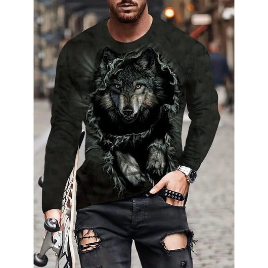 Playera Hombre Estilo Retro 3D Hip-hop Oversize Manga Larga Cuello Redondo - Image 29