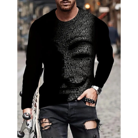 Playera Hombre Estilo Retro 3D Hip-hop Oversize Manga Larga Cuello Redondo - Image 33