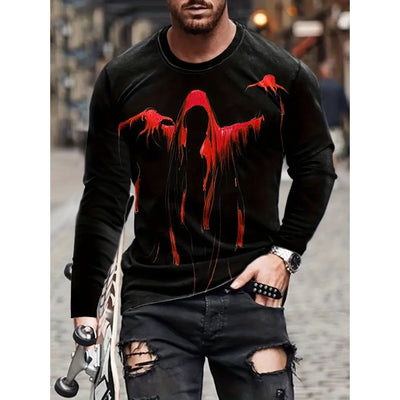 Playera Hombre Estilo Retro 3D Hip-hop Oversize Manga Larga Cuello Redondo - Image 37
