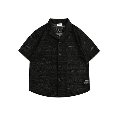 Camisa Cubana Pareja Hueca Cuello Abierto Manga Corta - Image 19