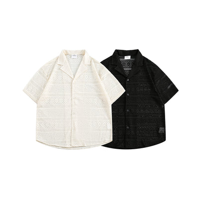 Camisa Cubana Pareja Hueca Cuello Abierto Manga Corta - Image 25