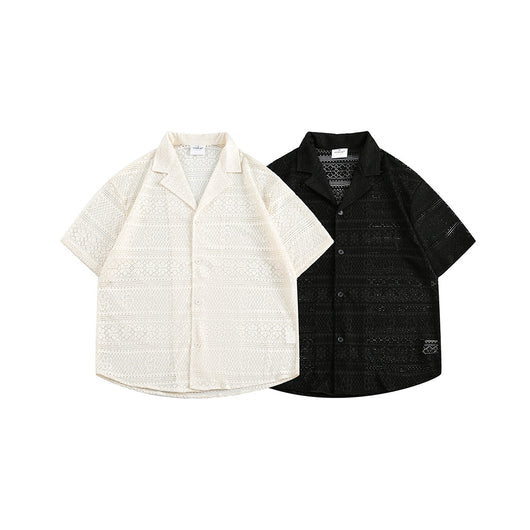 Camisa Cubana Pareja Hueca Cuello Abierto Manga Corta - Image 25