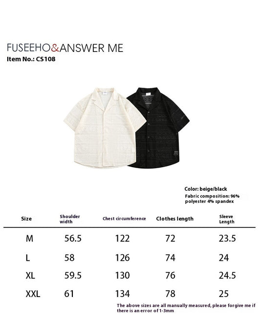 Camisa Cubana Pareja Hueca Cuello Abierto Manga Corta - Image 26