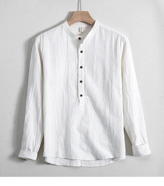 Camisa Holgada de Algodón y Lino Estilo Japonés para Hombre - Image 22