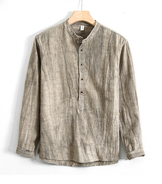 Camisa Holgada de Algodón y Lino Estilo Japonés para Hombre - Image 23
