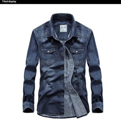 Camisa Denim Manga Larga para Hombre Talla Grande Cuello Solapa - Image 15