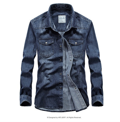 Camisa Denim Manga Larga para Hombre Talla Grande Cuello Solapa - Image 16