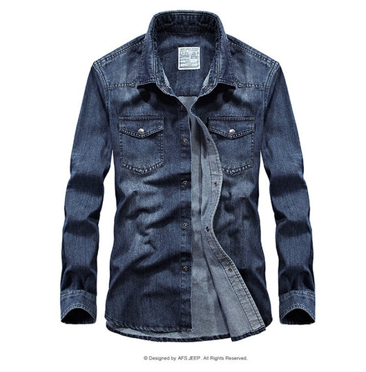 Camisa Denim Manga Larga para Hombre Talla Grande Cuello Solapa - Image 16