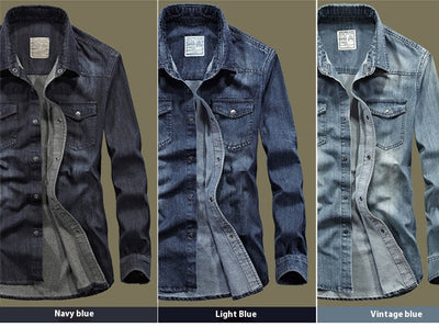 Camisa Denim Manga Larga para Hombre Talla Grande Cuello Solapa - Image 17