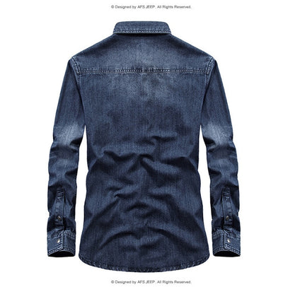 Camisa Denim Manga Larga para Hombre Talla Grande Cuello Solapa - Image 22
