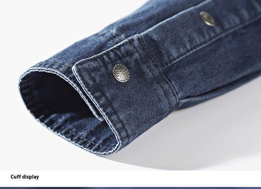 Camisa Denim Manga Larga para Hombre Talla Grande Cuello Solapa - Image 23