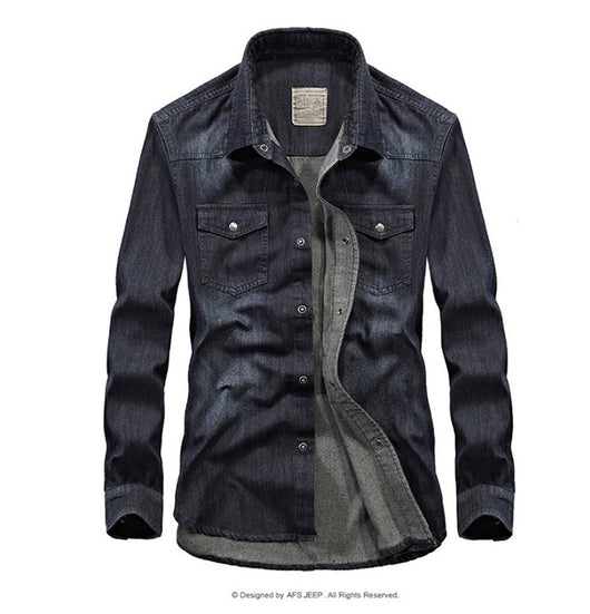 Camisa Denim Manga Larga para Hombre Talla Grande Cuello Solapa - Image 24