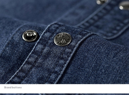 Camisa Denim Manga Larga para Hombre Talla Grande Cuello Solapa - Image 25