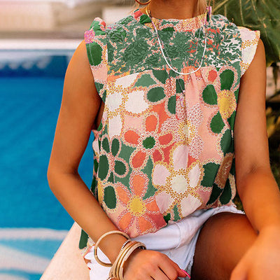 Blusa Sin Mangas con Volantes e Impresión - Diseño Europeo y Americano - Image 22