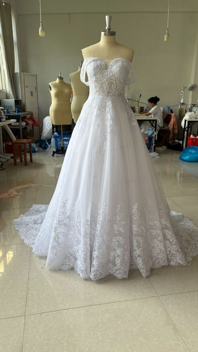 Vestido de Novia Elegante Hombros Descubiertos Estilo Corte Lujo Francés - Image 15