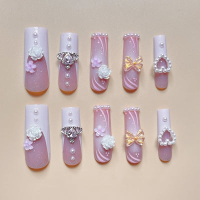 Uñas Postizas Rectangulares con Diamantes Multi-Brillantes - Image 7