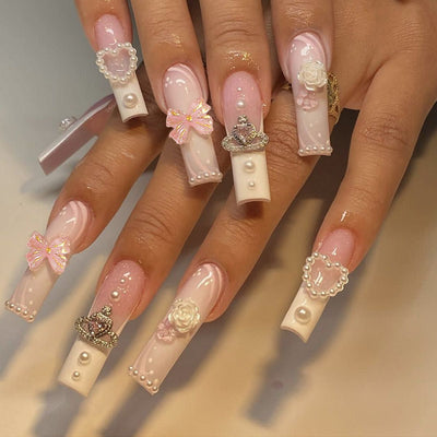 Uñas Postizas Rectangulares con Diamantes Multi-Brillantes - Image 8