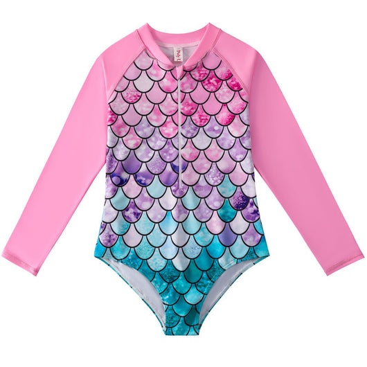 Traje de Baño Sirena Infantil de Manga Larga con Escamas - Image 14