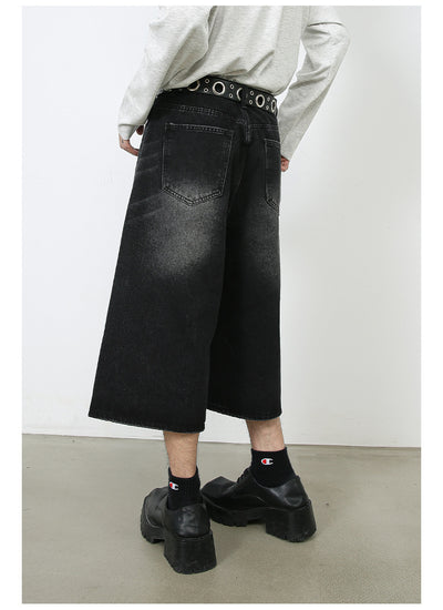 Pantalones Denim Sueltos Grises Estilo Americano Capri - Image 17