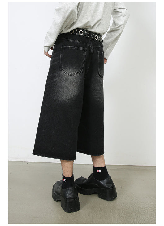 Pantalones Denim Sueltos Grises Estilo Americano Capri - Image 17