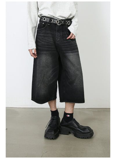 Pantalones Denim Sueltos Grises Estilo Americano Capri - Image 18