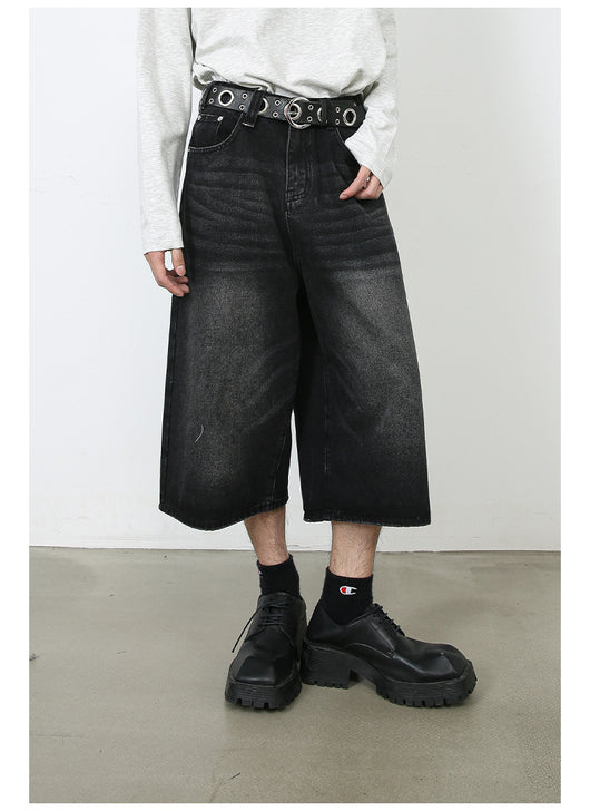 Pantalones Denim Sueltos Grises Estilo Americano Capri - Image 18