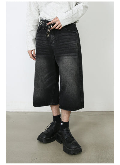 Pantalones Denim Sueltos Grises Estilo Americano Capri - Image 20