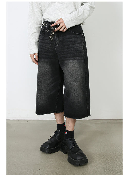 Pantalones Denim Sueltos Grises Estilo Americano Capri - Image 20