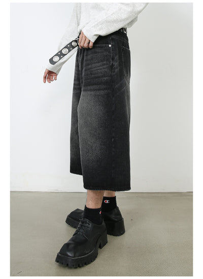 Pantalones Denim Sueltos Grises Estilo Americano Capri - Image 21