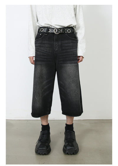 Pantalones Denim Sueltos Grises Estilo Americano Capri - Image 22