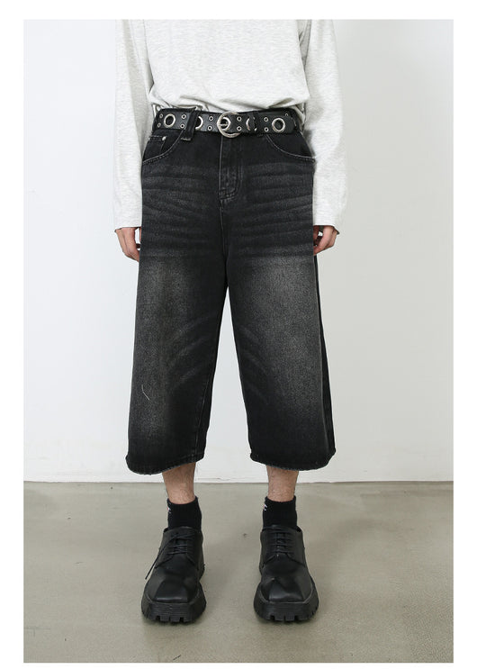 Pantalones Denim Sueltos Grises Estilo Americano Capri - Image 22