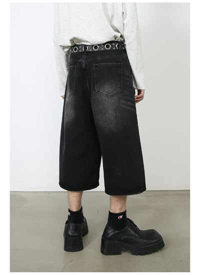 Pantalones Denim Sueltos Grises Estilo Americano Capri - Image 23