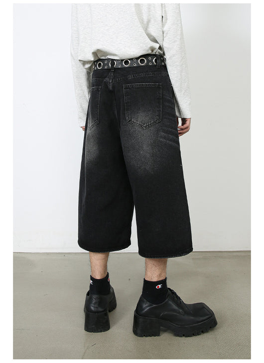 Pantalones Denim Sueltos Grises Estilo Americano Capri - Image 23