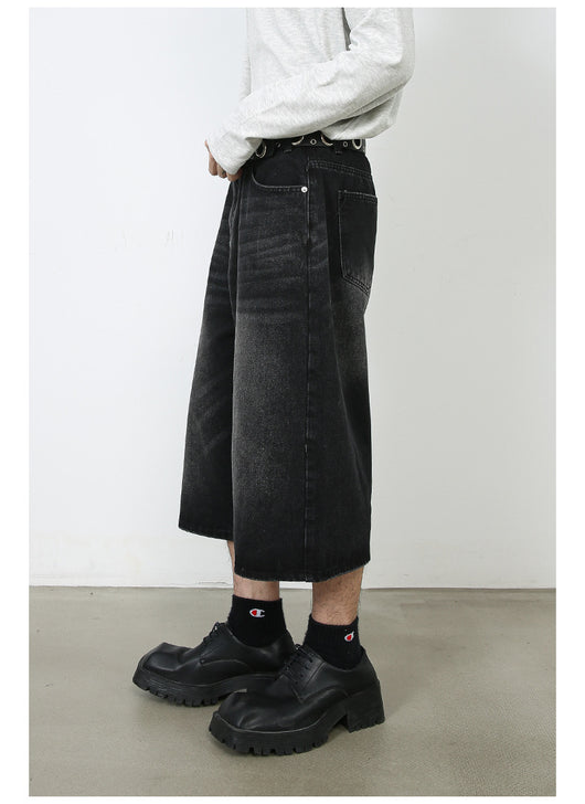 Pantalones Denim Sueltos Grises Estilo Americano Capri - Image 27