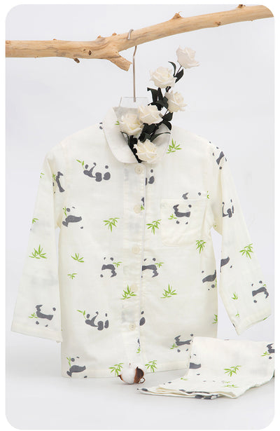 Pink long-sleeved pajama set for children with an all-over cherry print, Peter Pan collar, and matching pants. - Image 13