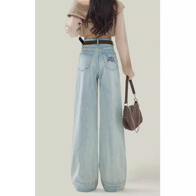 Pantalones Vaqueros Rectos Cintura Alta Color Claro Mujer - Image 12
