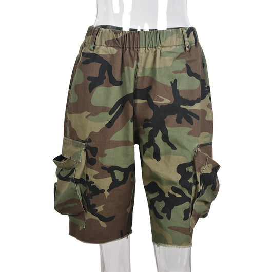 Shorts Casuales Camuflado con Bolsillos Múltiples para Mujer - Image 13