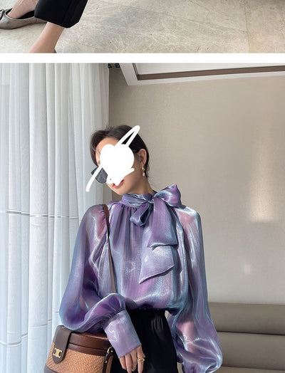 Blusa de Chifón Brillante con Mangas Largas para Mujer - Image 11