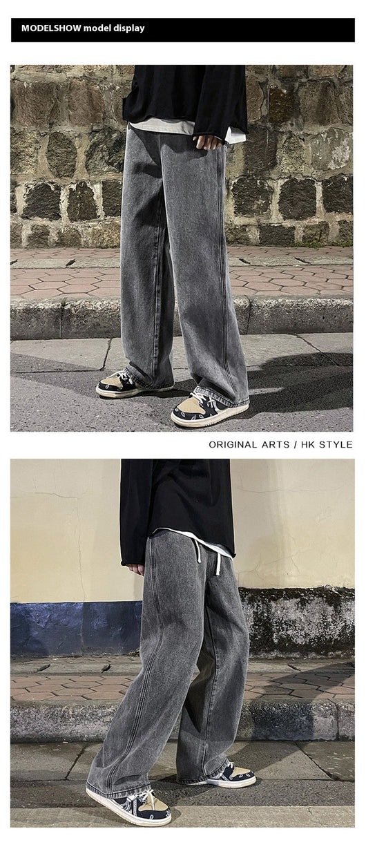 Jeans Rectos Holgados Estilo Retro Lavado Vintage para Hombre - Image 13