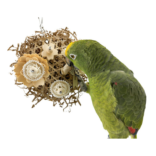 Natural ricepaperplant pith ball gnawing toy for parrots, featuring a braided top, wooden star, and 'short hair girl' design. - Image 22