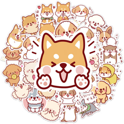 50 cute dog graffiti stickers featuring various cartoon dog breeds like Shiba Inu, Pomeranian, and Corgi. - Image 18