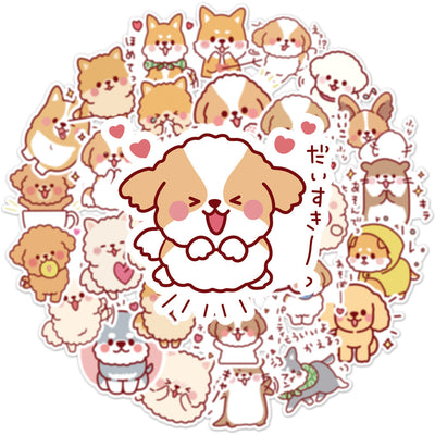 50 cute dog graffiti stickers featuring various cartoon dog breeds like Shiba Inu, Pomeranian, and Corgi. - Image 20