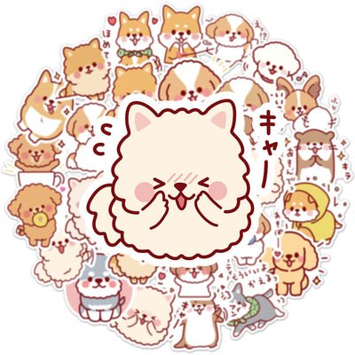 50 cute dog graffiti stickers featuring various cartoon dog breeds like Shiba Inu, Pomeranian, and Corgi. - Image 24
